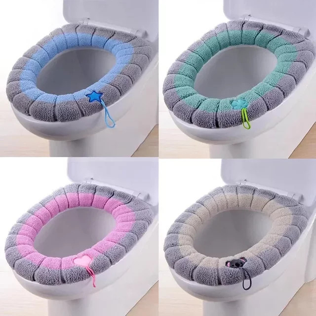 vvocci O-förmige Toilettensitzauflage aus dickem Strickgewebe, blau, waschbar - Bild 1