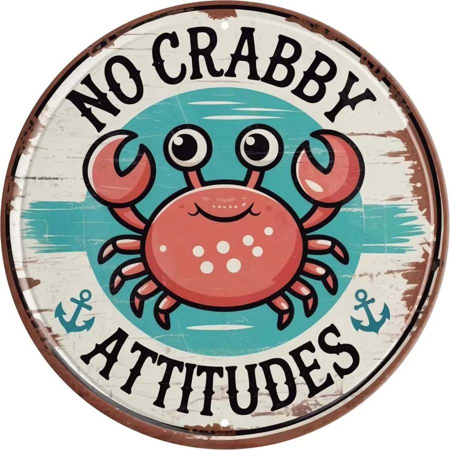 Potdemiel Crab Beach No Crabby Attitudes Rustikales Wandschild aus Metall in Mehrfarbig, B/H: 20,3 x 20,3 cm - Bild 2