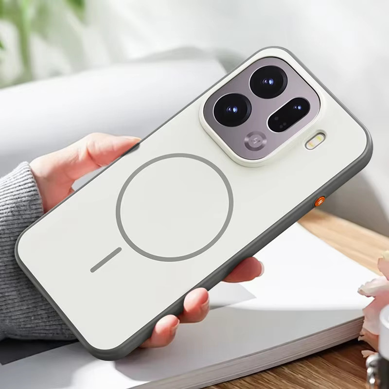 Hülle für OPPO Find X9 Pro und Find X9, Magnetisches Laden, Zweifarbige Matte PC+TPU Rückseite mit Metallknopf, Orange - Bild 1