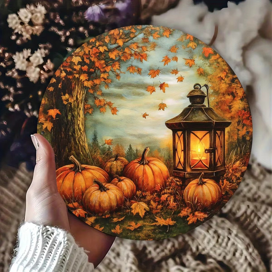 Potdemiel Metall-Wandkunst Herbstlaterne und Kürbis in Vintage-Optik, Orange/Mehrfarbig, B/H: 20,32 x 20,32 cm - Bild 3
