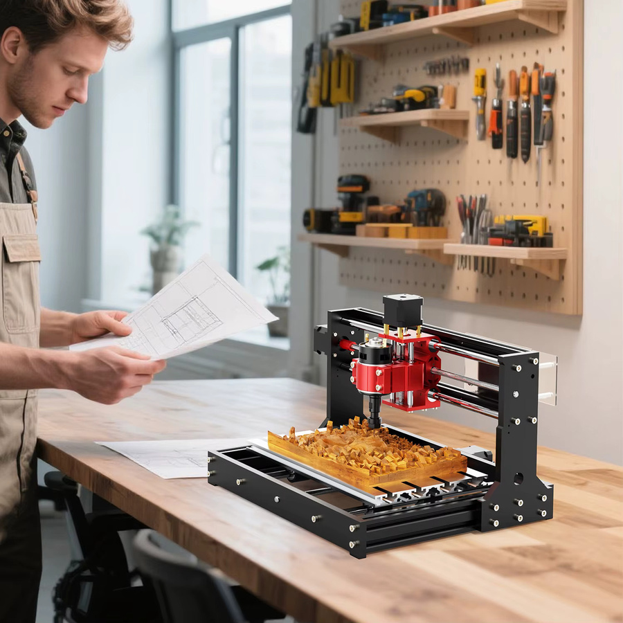 Twotrees 3018 Pro CNC Router in Schwarz mit GRBL Steuerung, Metall-Spindelklemmung und Not-Aus-Schalter zum Gravieren und Schneiden von Holz und Acryl, B/T/H: 42,0 x 35,5 x 28,0 cm - Bild 4