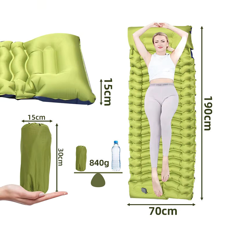 YHSBUY Tragbare Camping-Luftmatratze in Grün mit integrierter Schritt-Inflatorpumpe und Kissen für Reisen und Wandern - Bild 5