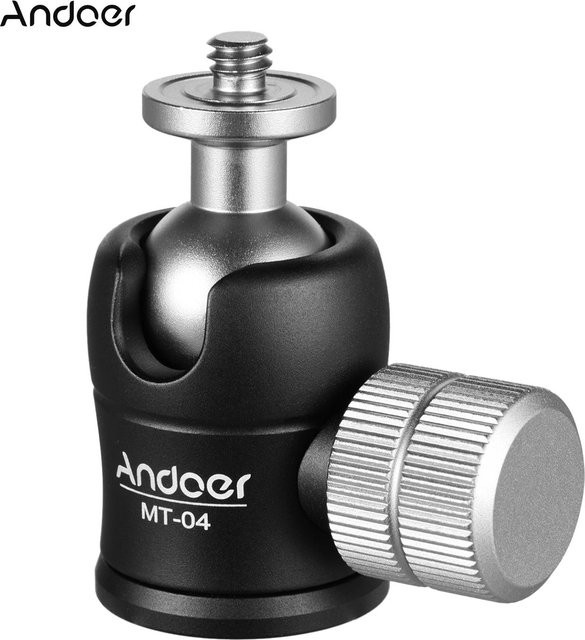 Andoer MT-04 Mini-Kugelkopf für 360-Grad-Panoramaaufnahmen mit Standard-1/4-Zoll-Schraube, schwarz - Bild 1