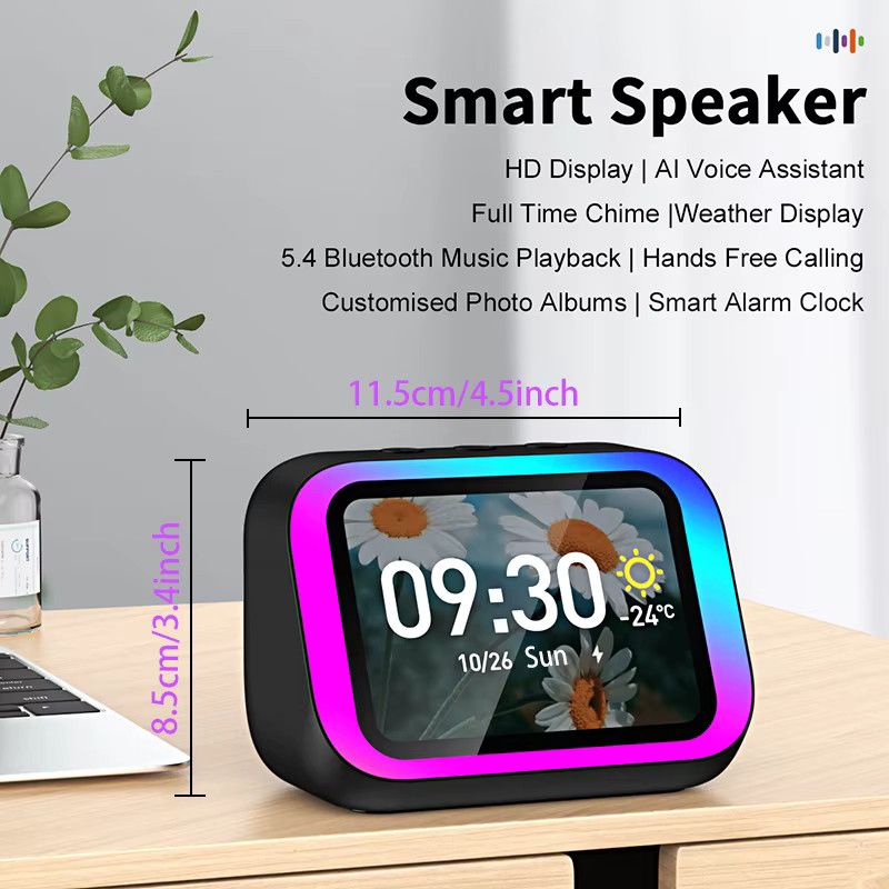 LOVOCK Intelligenter Bluetooth-Wecker mit Lautsprecher, Wetteranzeige, Nachtlicht, Musikgeschichten, Player und Fotorahmen in Schwarz - Bild 2