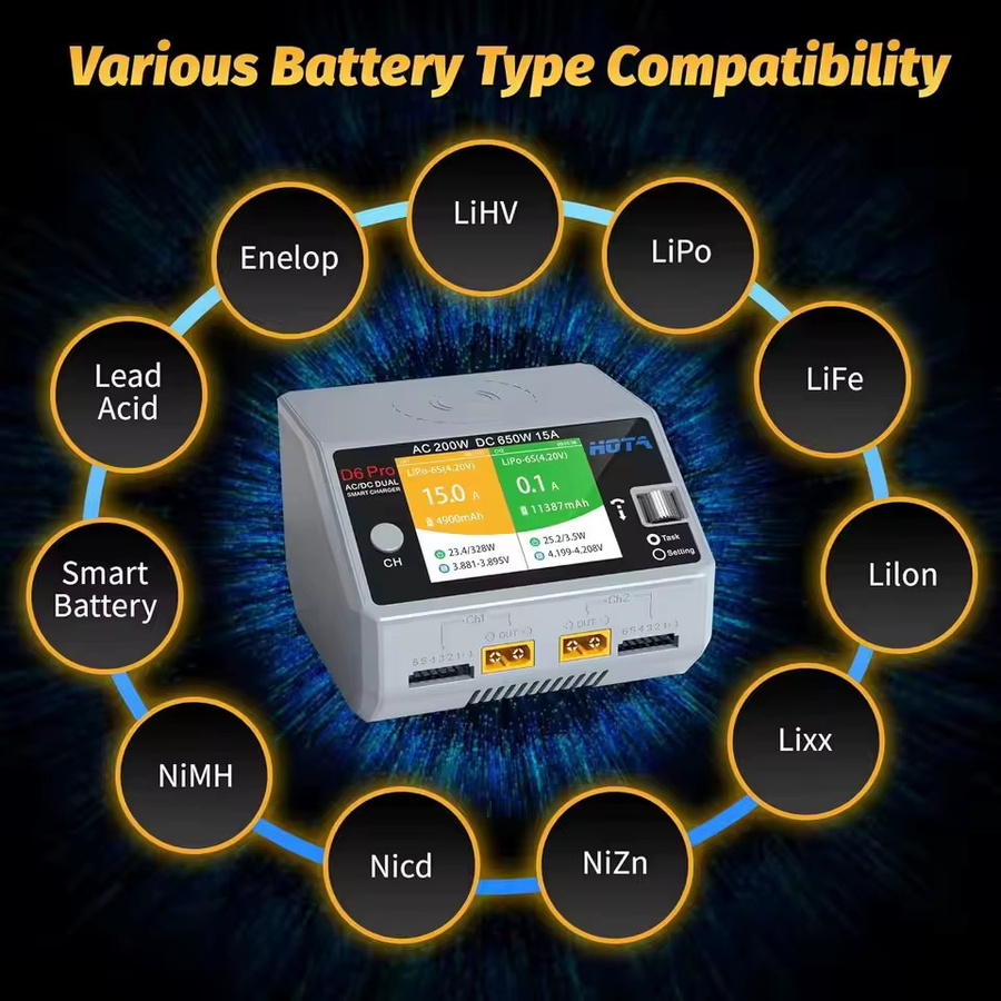 HOTA D6 Pro AC Smart Batterie Ladegerät und Entlader in Grau mit 200W AC und 2x325W DC für LiPo RC Drohnen Ersatzteile - Bild 6