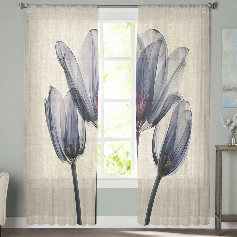 Transparentes Tulpen-Voile-Vorhang von A Family Of Home Textiles in Blau mit floralem Design, B: 135 cm, H: 114 cm - Bild 5