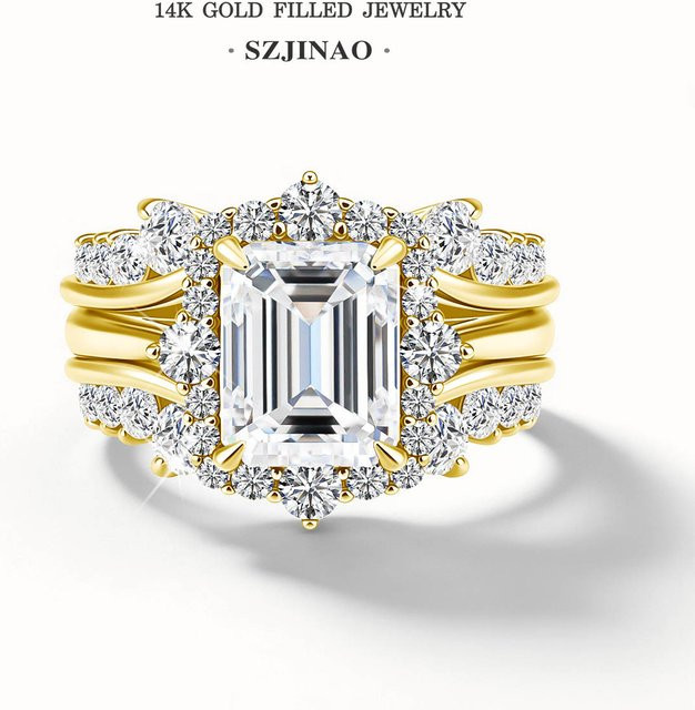 szjinao Ringset 585 Gold, Moissanit, Zirkonia, Damen - Bild 1