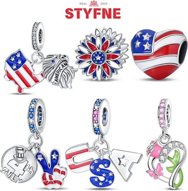STYFNE Charms, 925 Sterlingsilber, blauer Stern, Herzperlen, Damen - Bild 1