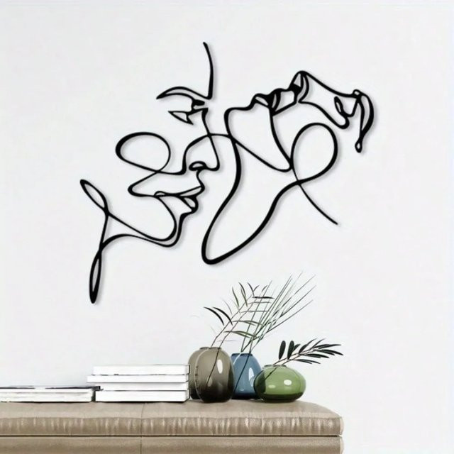 CIFBUY Metall-Wandkunst Gesichtsskulptur in Schwarz, minimalistische abstrakte Linienkunst als dekorative Silhouette - Bild 1