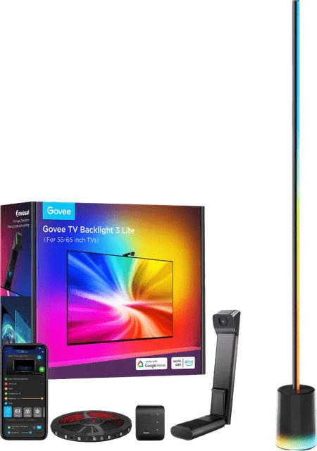 Govee LED TV Backlight 3 Lite Set für 55 - 65 Zoll Fernseher mit RGB Stehlampe, WLAN und Sprachsteuerung über Alexa und Google Assistant, Multicolor - Bild 1