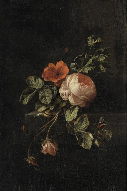 ESTAhome Fototapete Blumenstillleben in Dunkelrot und Schwarz, Breite: 186 cm, Höhe: 279 cm - Bild 1