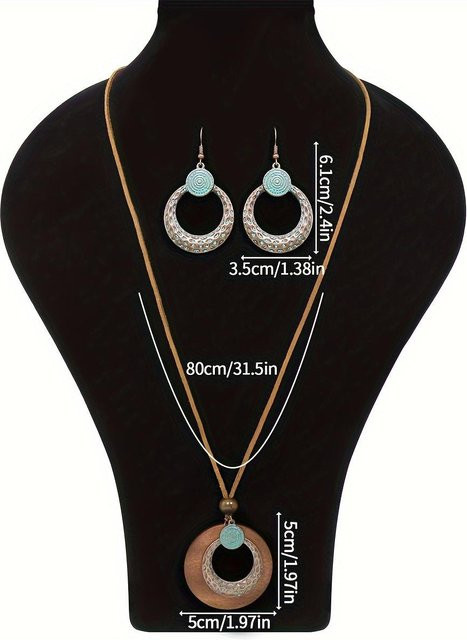 Schmuckset Damen, Messing, bronzefarben, grün, Ethno-Stil - Bild 1