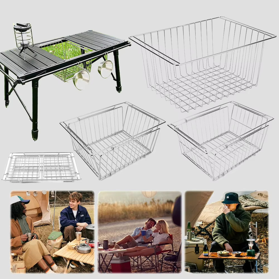 APWIKOGER Multifunktionaler Camping-Klapp-Aufbewahrungskorb aus Metall in Silber, IGT-Tischzubehör für Töpfe, Schüsseln und Teller - Bild 2