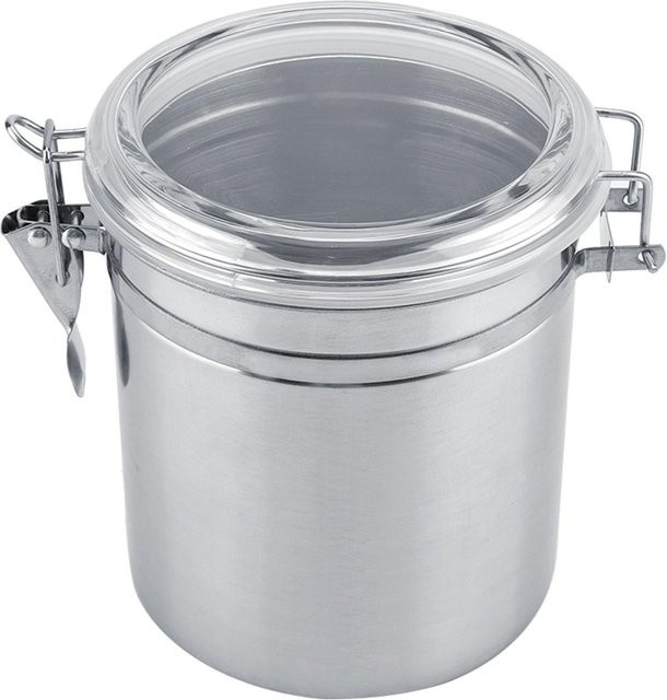 KaiSai Kaffeebehälter aus Edelstahl und Glas, vakuumversiegeltes Vorratsglas für Zucker oder Kaffeebohnen, Silber/Transparent, Large - Bild 1