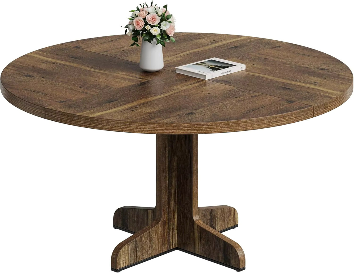 Runder Esstisch Studyset im Bauernhaus-Stil aus Holz in Grau - Bild 2