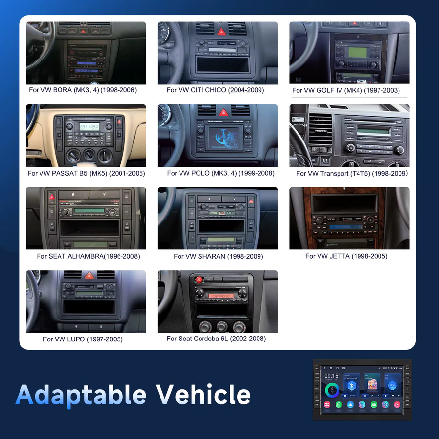 Podofo Universal 2 Din Android Autoradio mit 7 Zoll Display, Wireless CarPlay und Android Auto, 2+64G, Schwarz - Bild 2