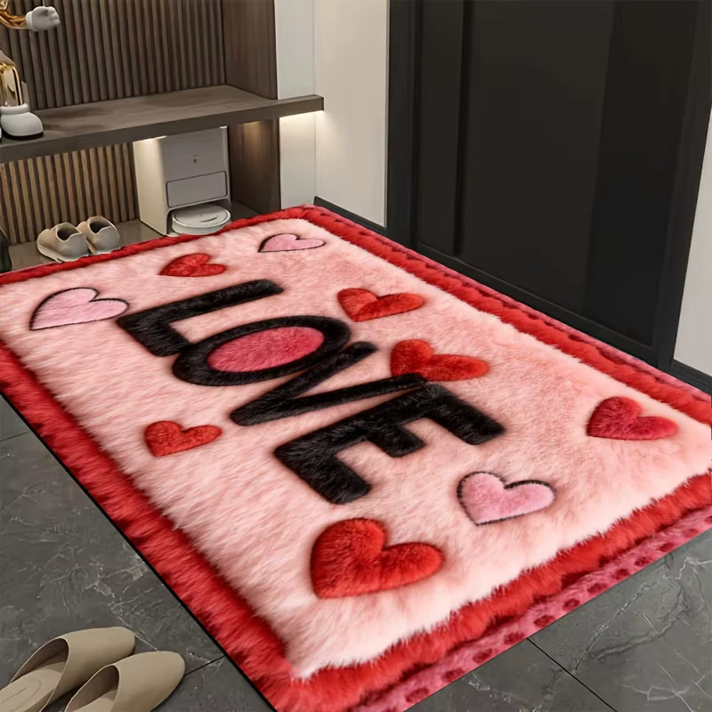 VIKAMA LOVE Plüsch-Teppich mit 3D-Druck, rutschfest und schmutzabweisend, Farbe: Pink, B/T: 60 x 40 cm - Bild 5