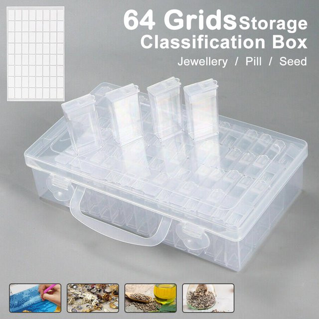 Willstar Aufbewahrungsbox für Diamantmalerei mit 64 Fächern, transparenter Mehrzweck-Organizer aus Kunststoff, B: 22,0 cm, T: 13,0 cm - Bild 1