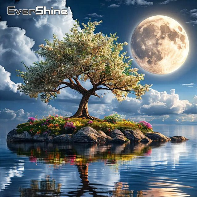 Evershine 5D DIY Diamantstickerei Mond und Landschaft Mosaik Wandkunst Set, Mehrfarbig - Bild 1