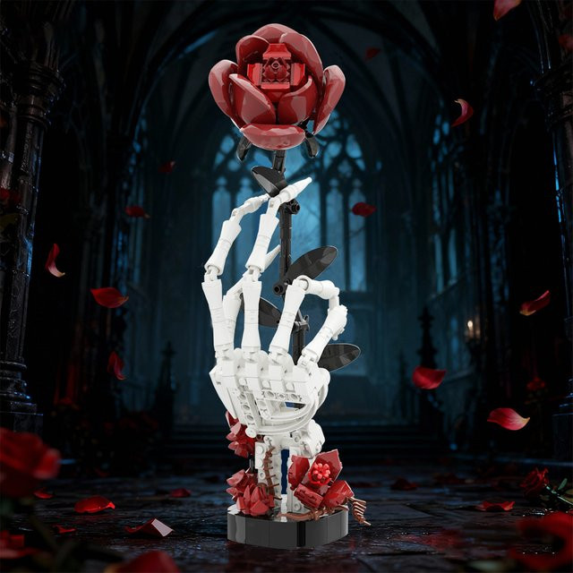 GOBRICKS Gothic Skelett Hand mit Rosen, Bausteine, für Erwachsene - Bild 1