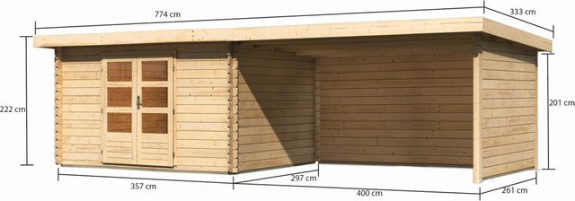 Karibu Gartenhaus BASTRUP 7 aus Fichtenholz in Anthrazit mit Anbaudach, B/T: 357 x 297 cm - Bild 1