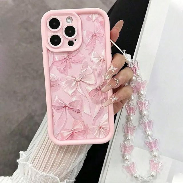 Luxuriöse Handyhülle mit rosa Schleifenmuster für Apple iPhone inklusive Lanyard Kordel - Bild 1