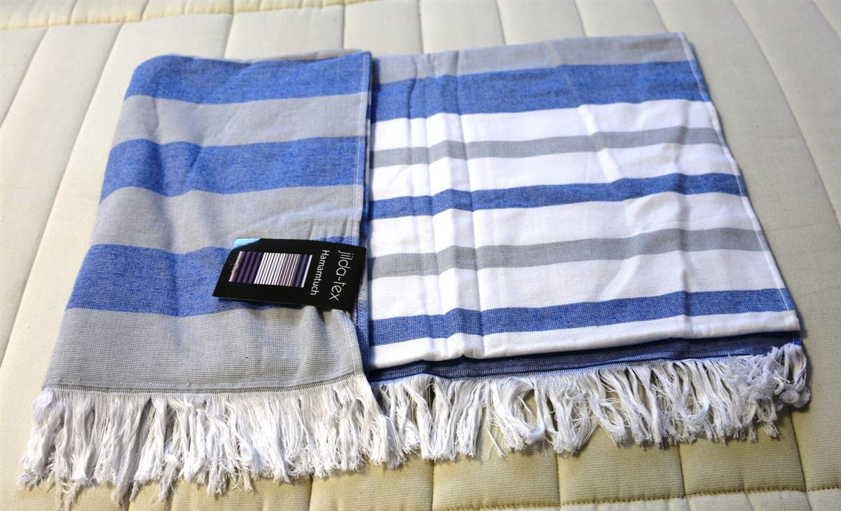 Jilda Hamamtuch von DERO Textil-Design GmbH aus Baumwolle in Blau-Beige gestreift, B/B: 90 x 170 cm - Bild 1