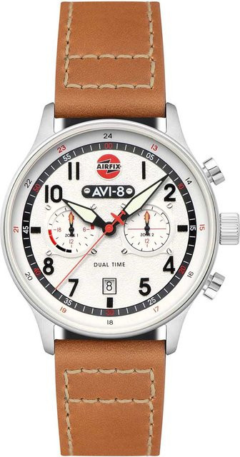AVI-8 Chronograph, Herren, Edelstahl, Quarz, 43 mm, Leder, Silber - Bild 1