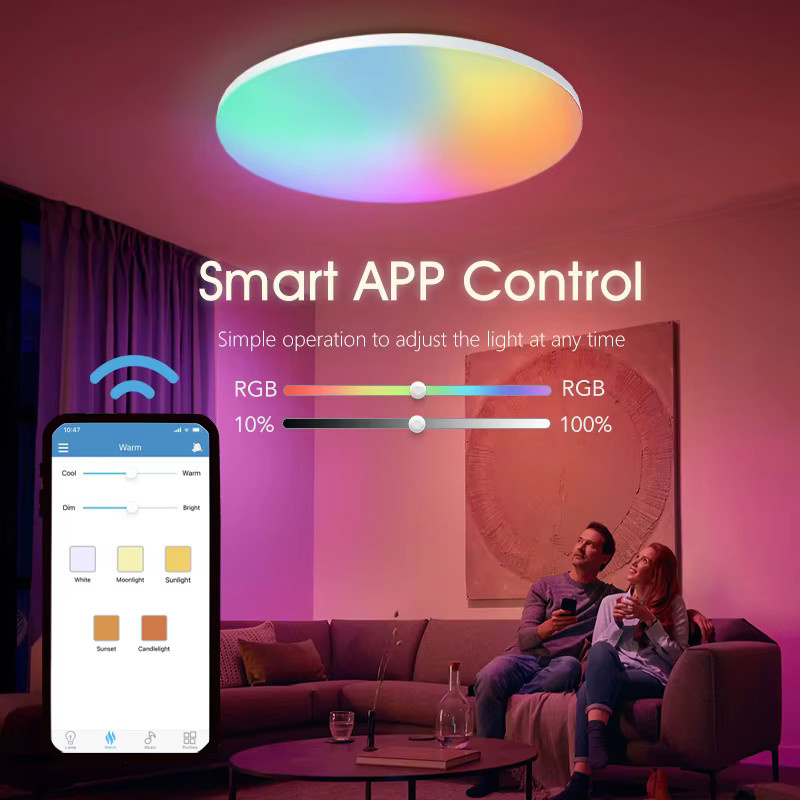 MARPOU RGB Smart LED-Deckenleuchte in Weiß, moderne runde Deckenlampe mit App- und Fernbedienung, dimmbar, 18–54 W - Bild 3