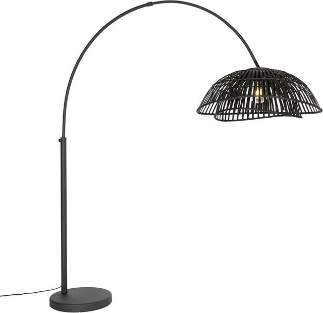QAZQA Orientalische Bogenlampe mit schwarzem Bambusschirm, dimmbar, E27, Schwarz - Bild 1