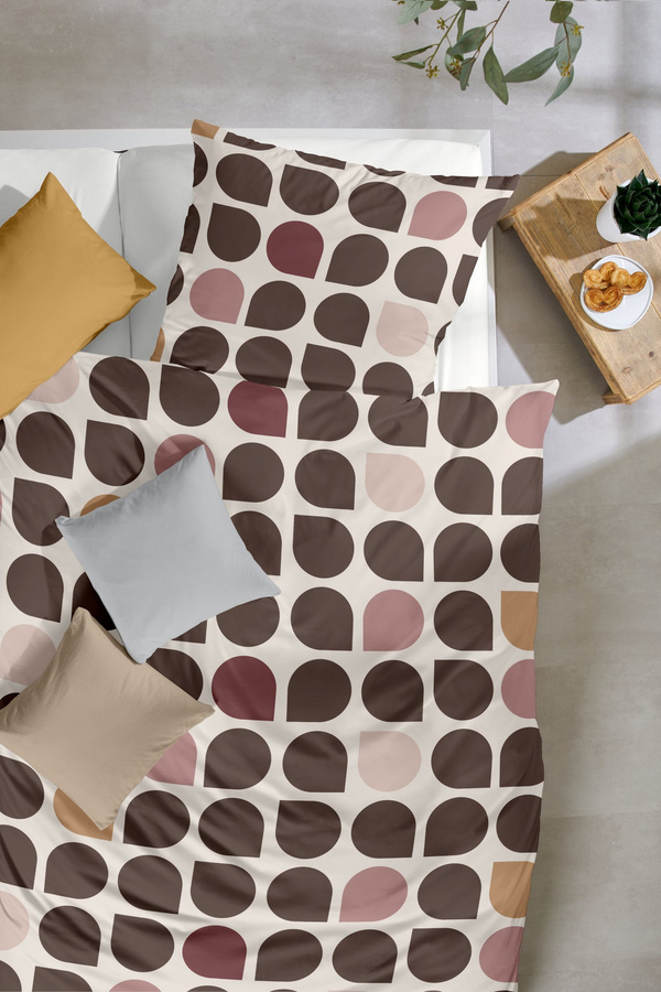 Primera Mako-Satin Bettwäsche Tropfen Retro in Braun und Beige, Set bestehend aus Bettbezug und Kissenbezug, B/H: 135 x 200 cm, Kissenbezug: 80 x 80 cm - Bild 1