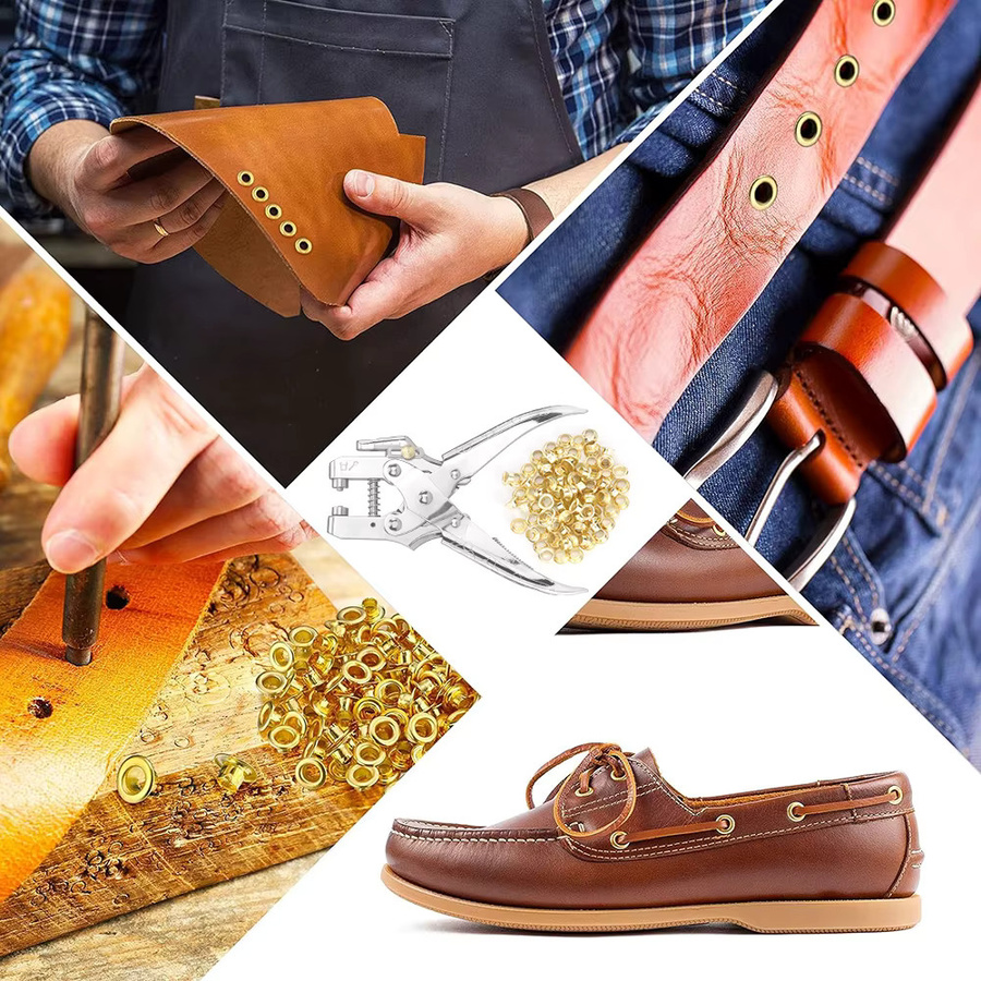 QJH 1104-teiliges Metalltüllen-Set mit 11 Farben, Ösen-Lochzangen und goldenen Ösen für Leder, Segeltuch, Kleidung und Schuhe - Bild 2