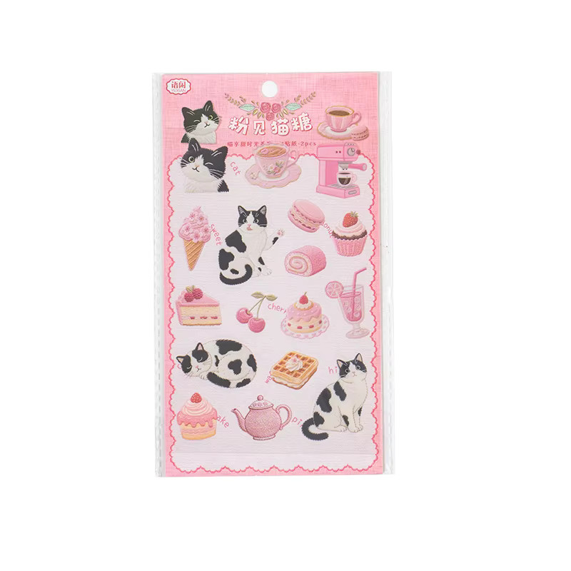 Meow Enjoys Sweet Time Serie Kawaii Cartoon PET Aufkleber für Tagebuch und Scrapbook, 2 Blatt, Mehrfarbig - Bild 2