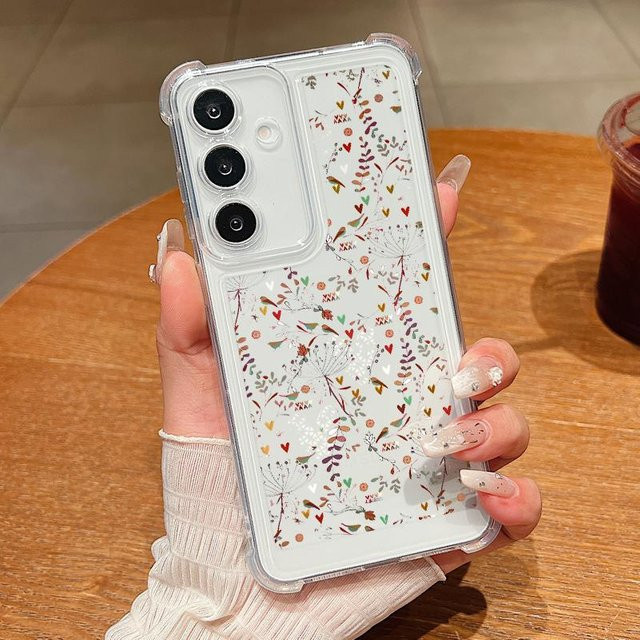 Transparente Handyhülle mit weißem Blumenmuster für Samsung Galaxy S25, S24, S23 Ultra, S22 Plus und weitere Modelle, TPU Hülle in Weiß und Transparent - Bild 1