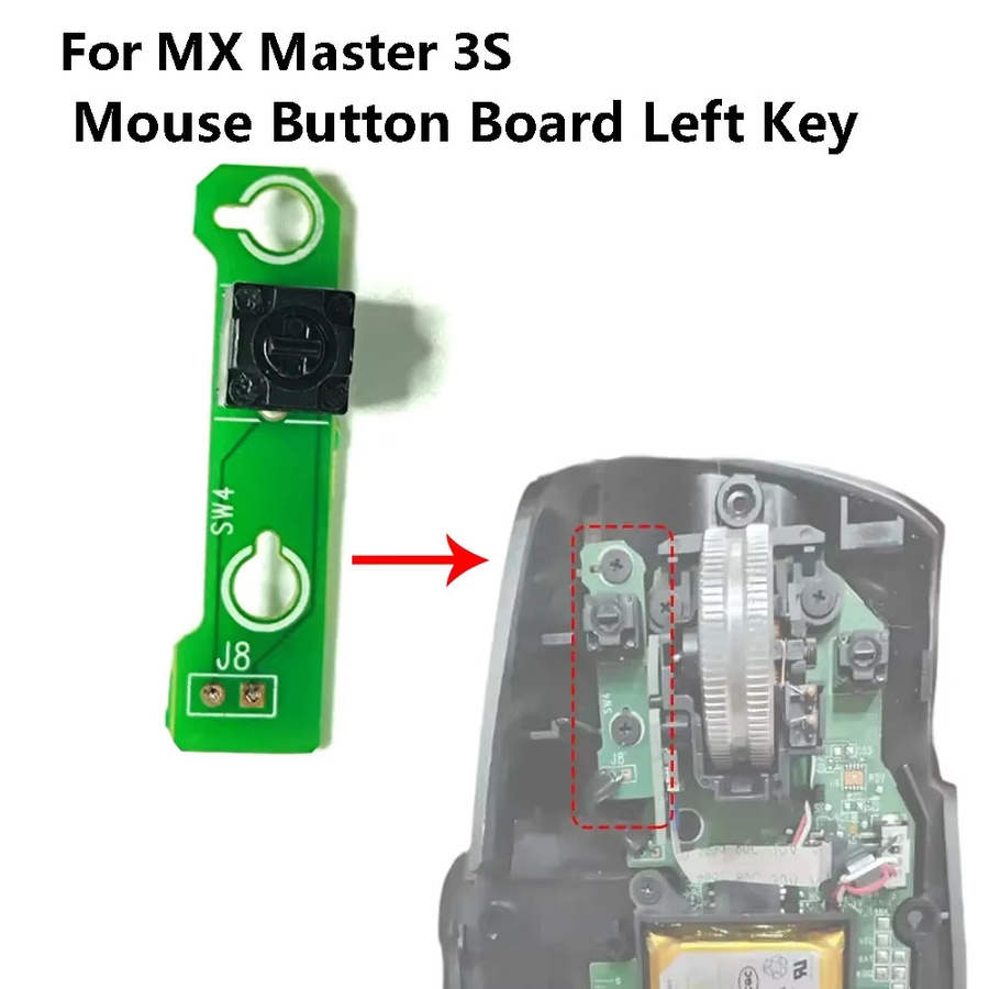Logitech MX Master 3S Ersatzteil: Linker Maustasten-Schalter und Motherboard in Grün - Bild 2