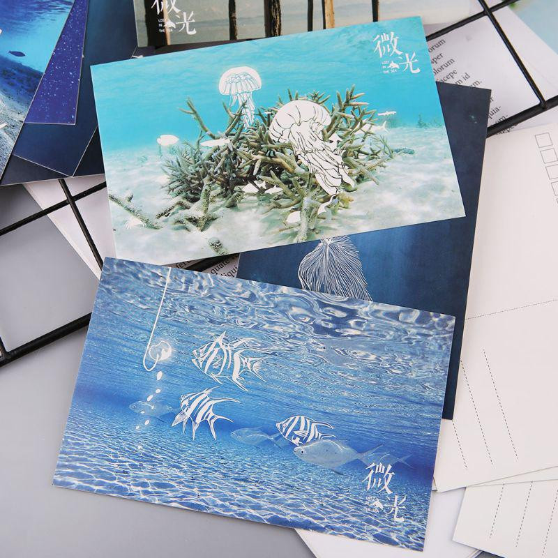 30 Stück Vintage Leuchtende Postkarten Glow In The Dark Ozean Motiv in Blau aus Papier - Bild 8
