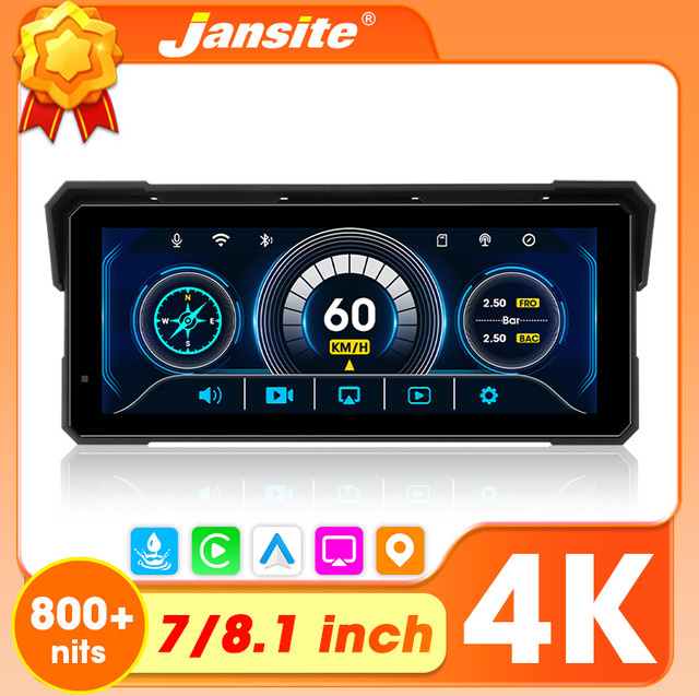 Jansite Motorrad-Navigationssystem mit 4K DVR, Wasserdichter Wireless Android Auto und Carplay Bildschirm mit GPS und Bluetooth, Schwarz - Bild 1
