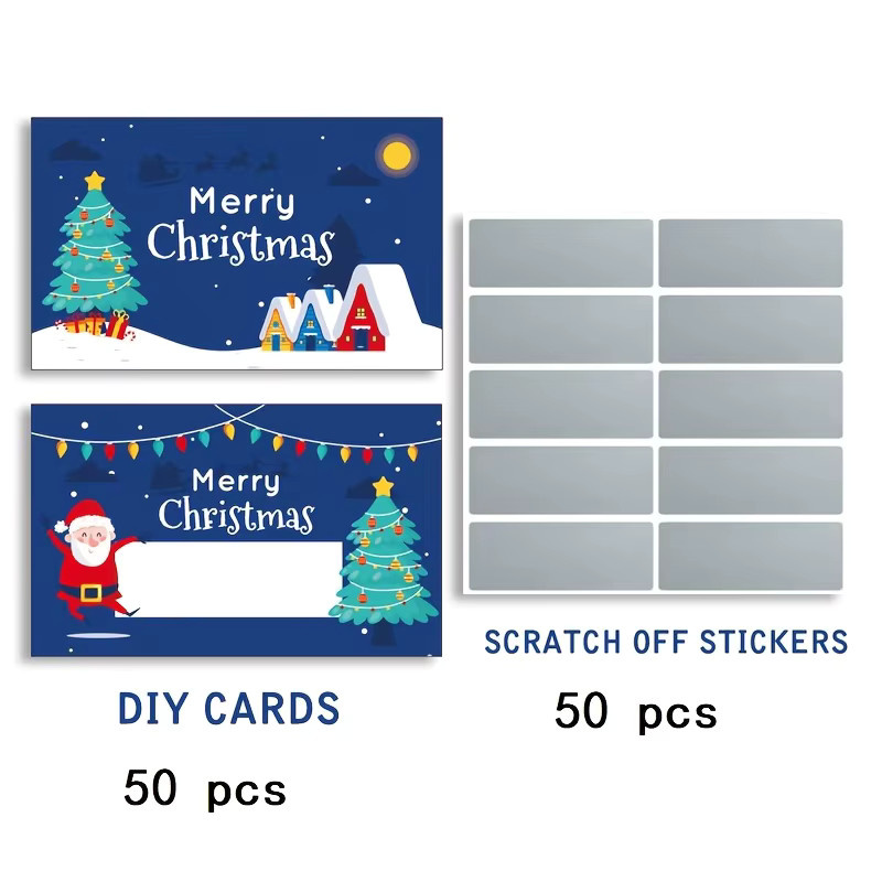 50-teiliges Weihnachts-Kratzkarten-Set mit Weihnachtsmann-Motiven in Mehrfarbig und Braun, selbstkratzende Urlaubs-Belohnungskarten und Geschenkanhänger aus Papier - Bild 2