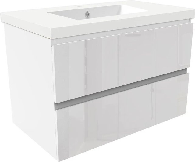 AICA Badmöbel Set Aalst: 2-teiliges Waschtisch-Set mit Mineralguss-Waschbecken und Unterschrank in Weiß Hochglanz, Breite: 80 cm - Bild 1
