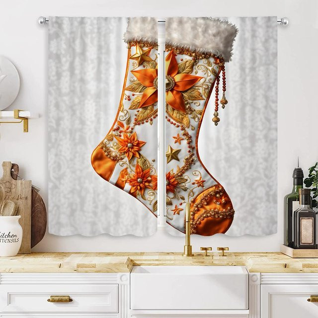 2er-Set Weihnachts-Dekovorhang mit digitalem Print in Grau, B: 132 cm, H: 160 cm - Bild 1