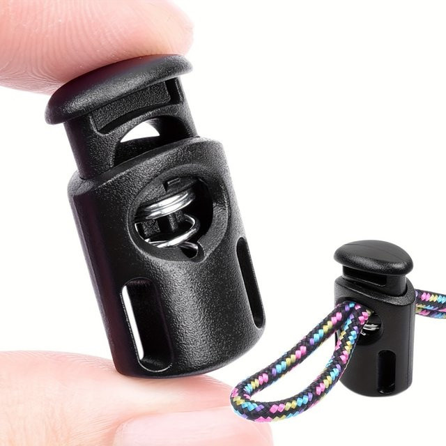 Einloch-Kunststoff-Kordelstopper in Schwarz als Federzugverschluss für Schnürsenkel, Kordelzug, Taschen und Kleidung - Bild 1