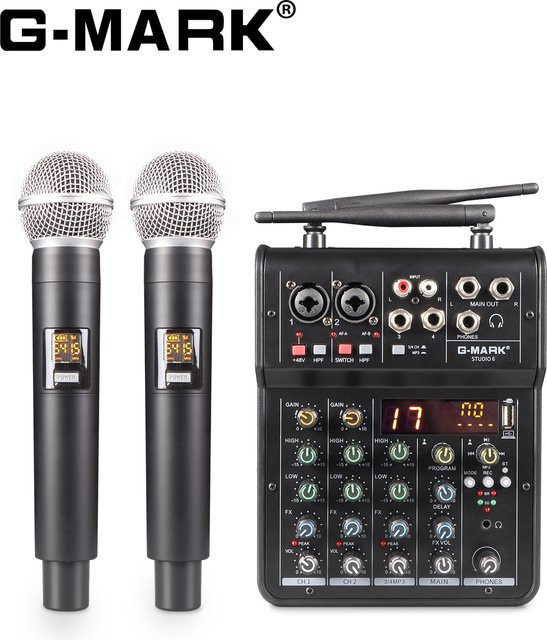 G-MARK Studio 6 Bluetooth DJ-Konsole mit Mikrofon und 48V USB-Schnittstellen, tragbarer Audio-Sound-Mixer in Schwarz - Bild 1
