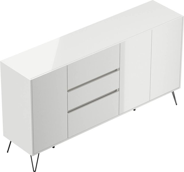 Posseik Sideboard Industrial Q in Weiß Hochglanz mit 3 Schubladen und 3 Türen, Breite: 180 cm - Bild 1