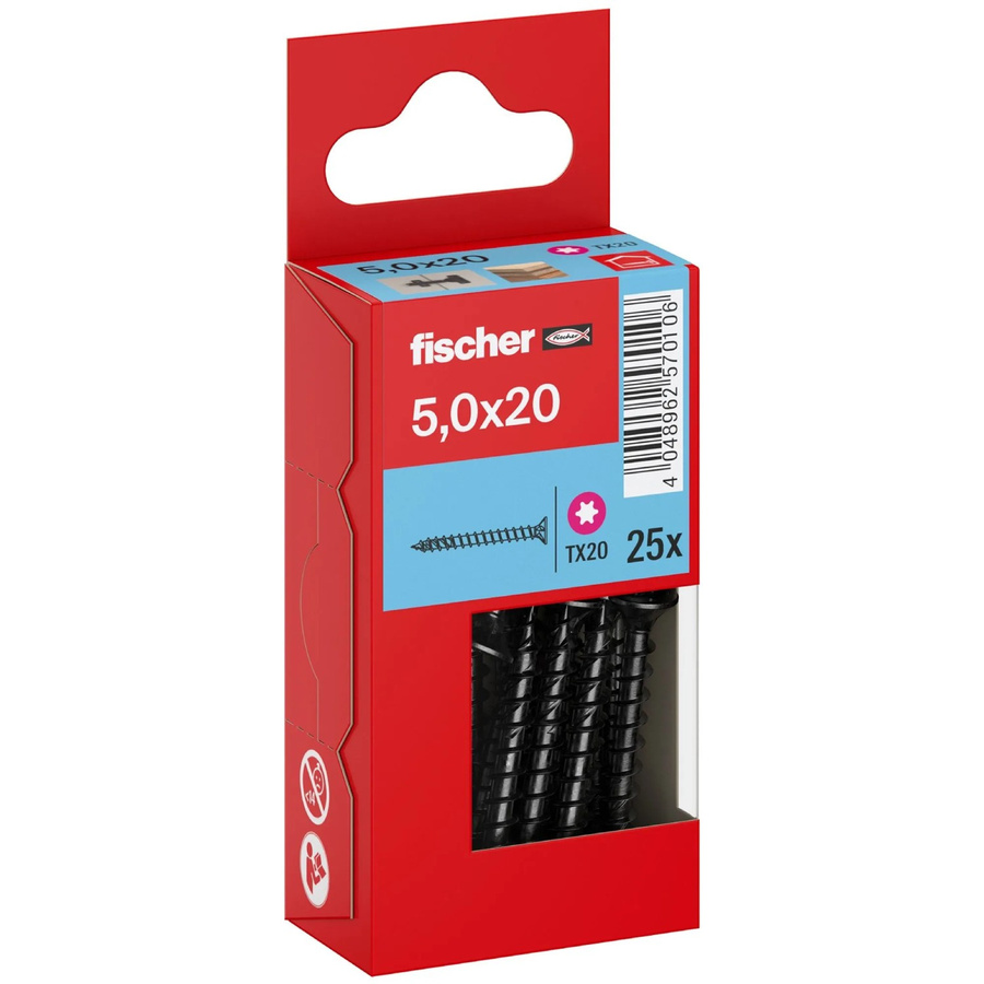 Fischer PowerFast II Senkkopf Schraube mit Torx-Antrieb und Vollgewinde, Farbe: Schwarz, Durchmesser: 5 mm, Länge: 20 mm, 25 Stück - Bild 2