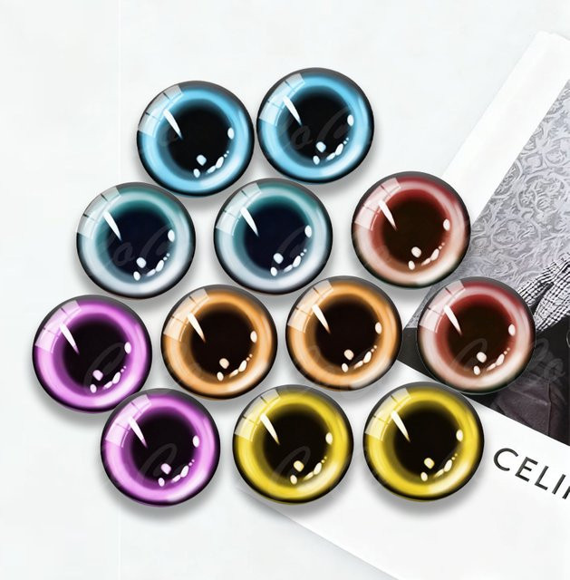 12-teiliges Set Glasösen-Cabochons, rund, Drachenauge, Mix, Bunt / Mehrfarbig - Bild 1