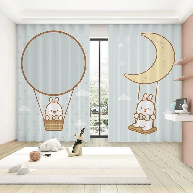 Yiran Furniture Verdunkelungsvorhänge mit niedlichem Häschen-Design für Kinderzimmer und Wohnzimmer, 2er-Set, Rosa, Breite: 55 cm, Höhe: 120 cm - Bild 1