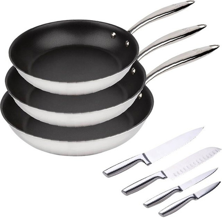7-teiliges BERGNER BASTER Pfannenset aus Edelstahl in Schwarz und Silber
