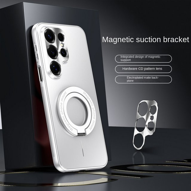 Metall-Linsenschutzabdeckung mit galvanisierter Mikromatte und Magnetring-Gehäuse für Samsung S26 Ultra, S25, S24 und S23 Plus in Pink - Bild 1