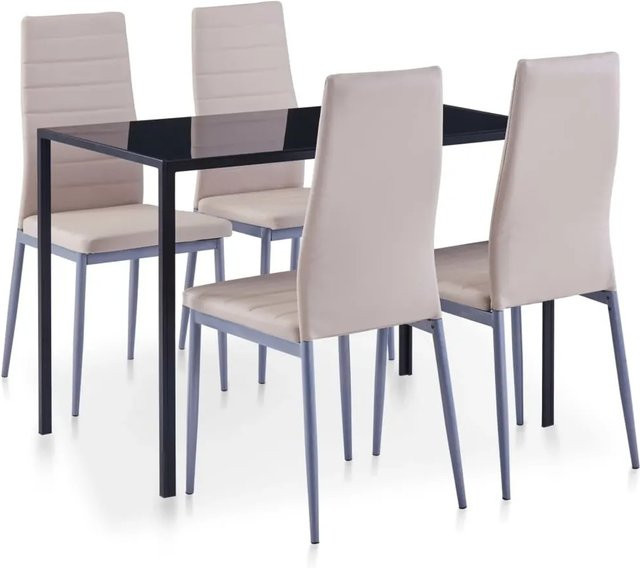 vidaXL 5-tlg. Essgruppe modern in Cappuccino-Braun mit Glastisch und Metallgestell - Bild 1