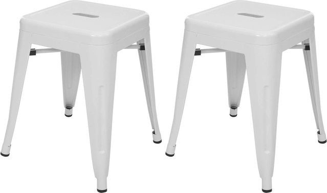 PROREGAL 2er-Set Metallhocker im Industrial-Design, Weiß, stapelbar, Sitzhöhe: 46 cm - Bild 1